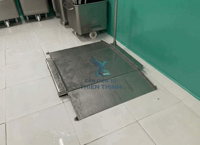 Cân điện tử mặt sàn có ram dốc JWI 520 có gắn bảng đèn led.